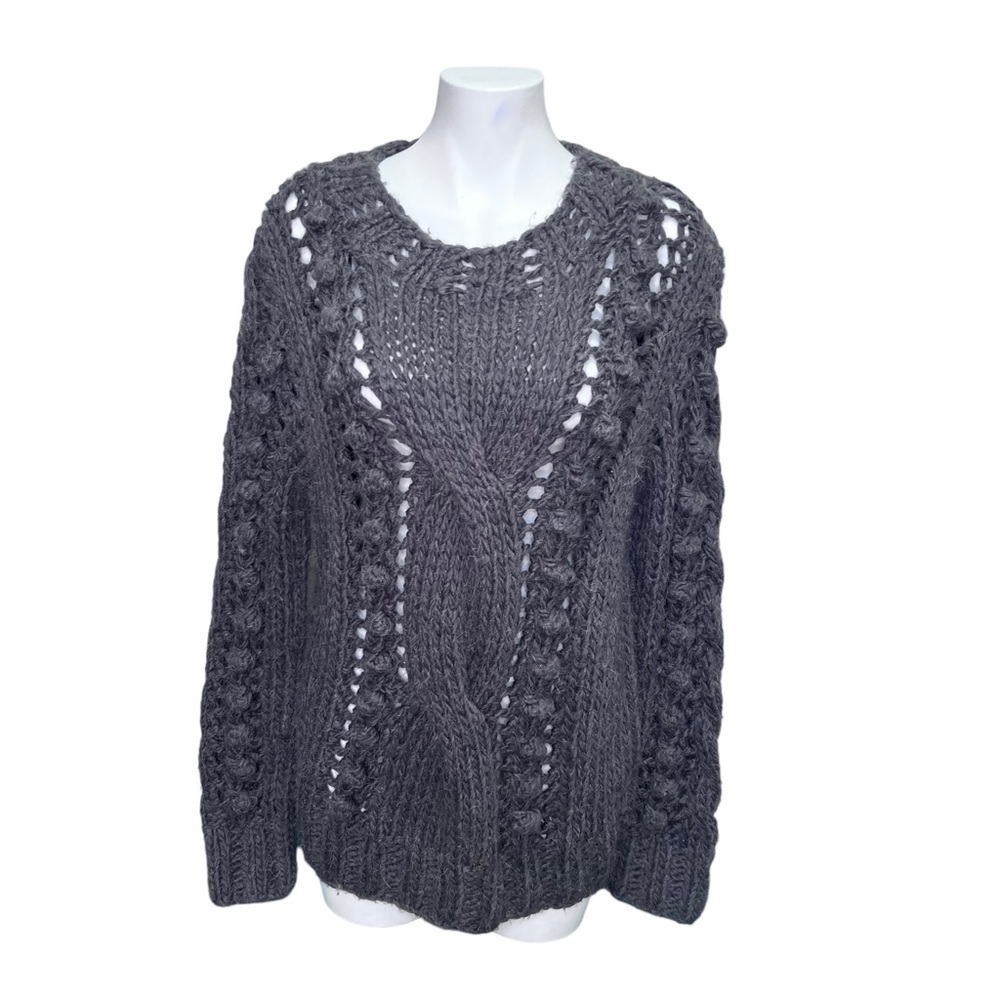 Carducci Grey Alpaca Wool Blend Crew Neck Size XL Open Knit Neutral